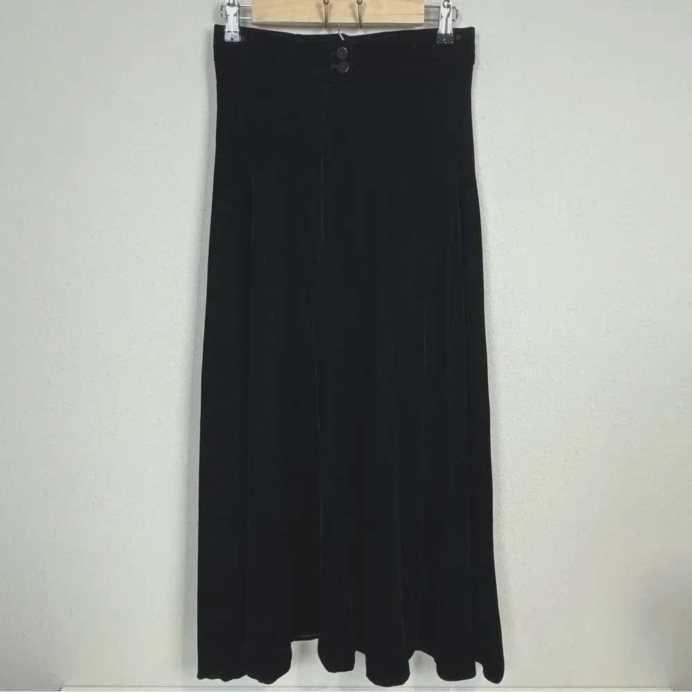 Vintage 90s Michelle Stuart Black Velvet Maxi Skirt 10 (27" waist) - Picture 4 of 9
